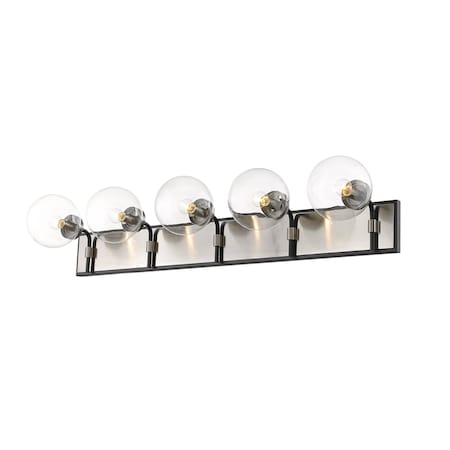 Z-Lite Parsons 5 Light Vanity, Matte Black & Clear 477-5V-MB-BN